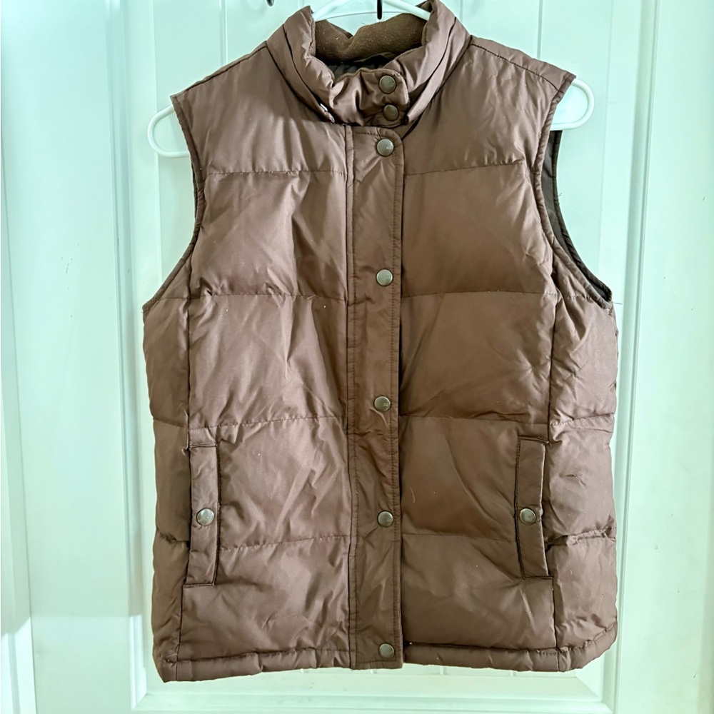 GAP Brown Quilted Puffer Vest with Stand-Up Collar